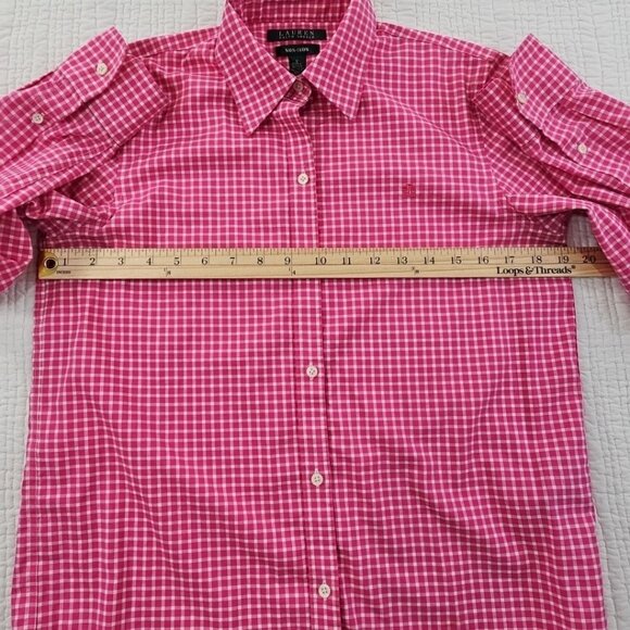 Lauren Ralph Lauren Green Label Shirt Women's Small Pink Check Long Sleeve EUC - Picture 11 of 16